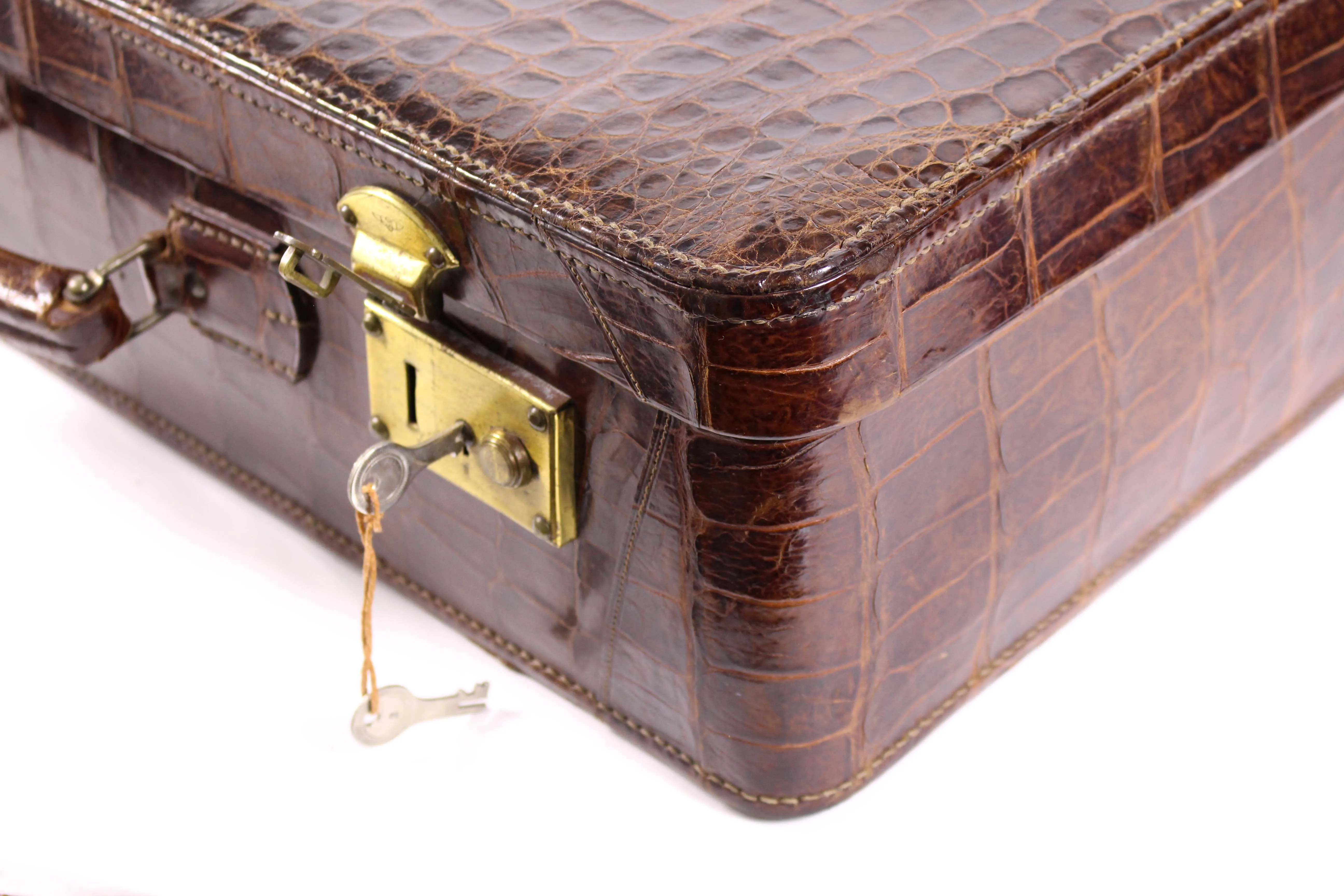 F. ROICH brown crocodile skin suitcase