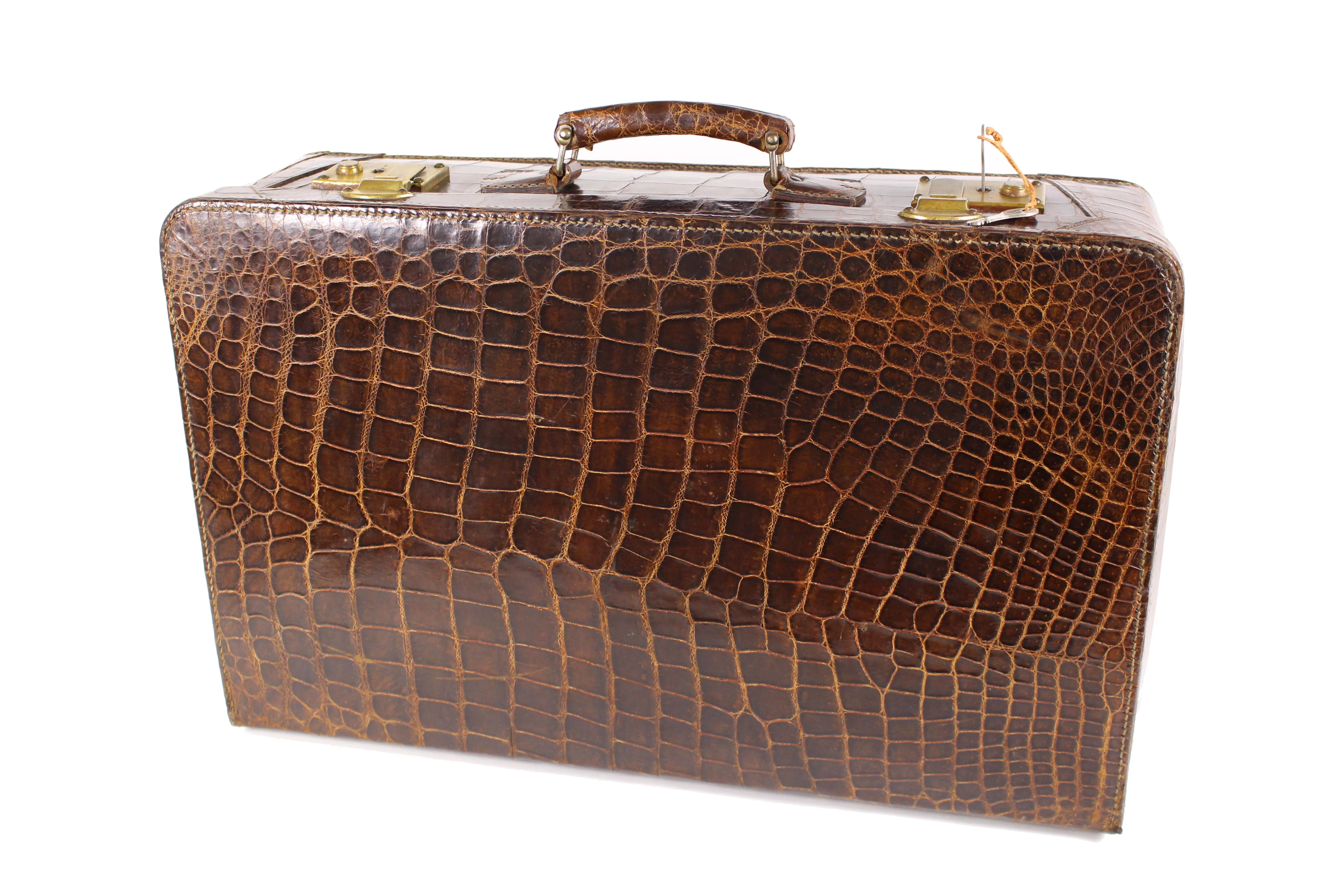 F. ROICH brown crocodile skin suitcase