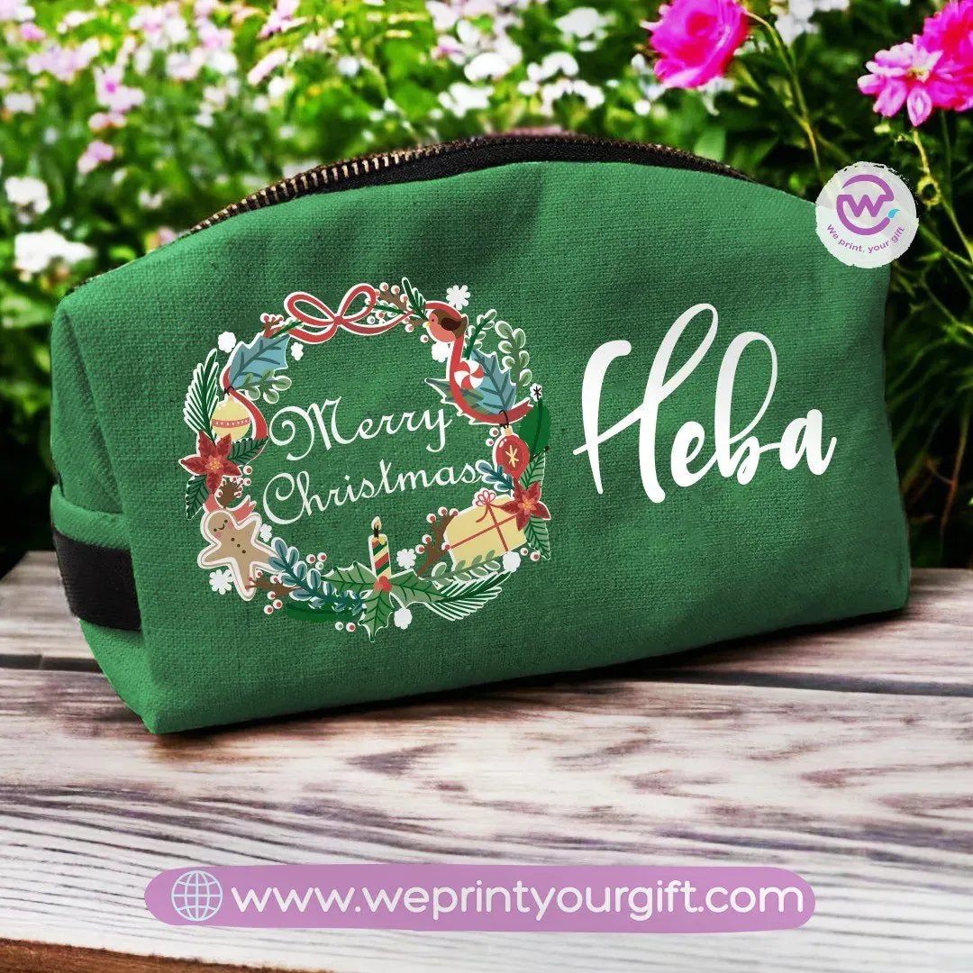 Fabric Boxy Pouch Makeup bag-Christmas Designs