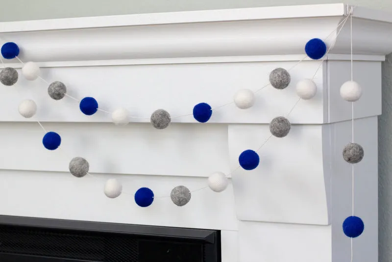 Felt Ball Garland- Royal Blue, Gray, White