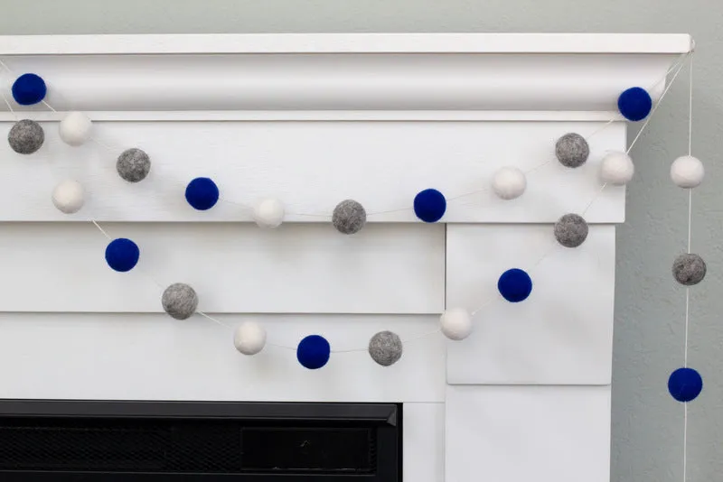 Felt Ball Garland- Royal Blue, Gray, White