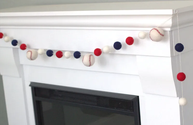 Felt Baseball Garland- Navy Blue, Red, White