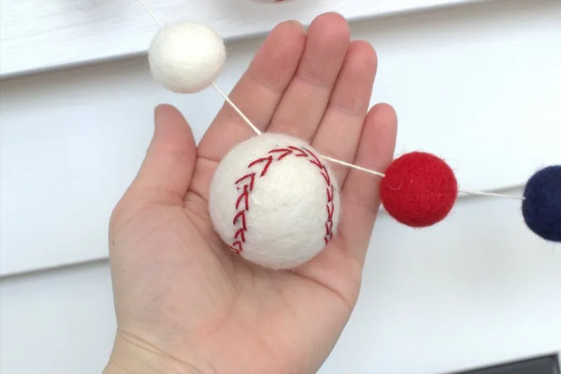 Felt Baseball Garland- Navy Blue, Red, White