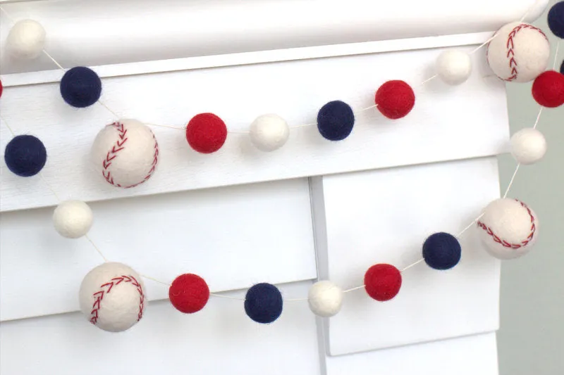 Felt Baseball Garland- Navy Blue, Red, White