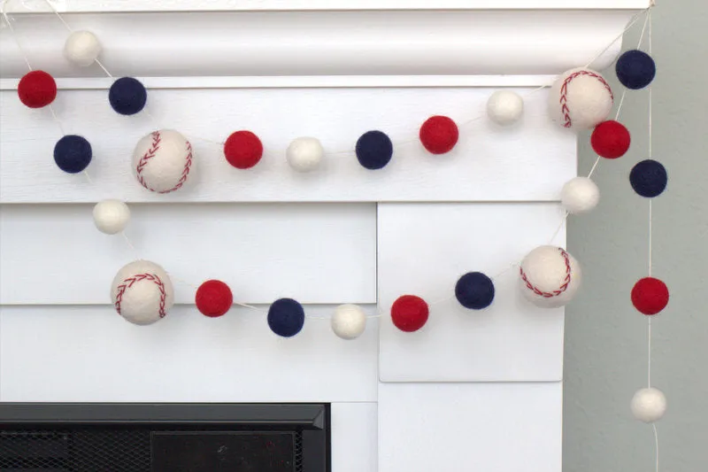 Felt Baseball Garland- Navy Blue, Red, White