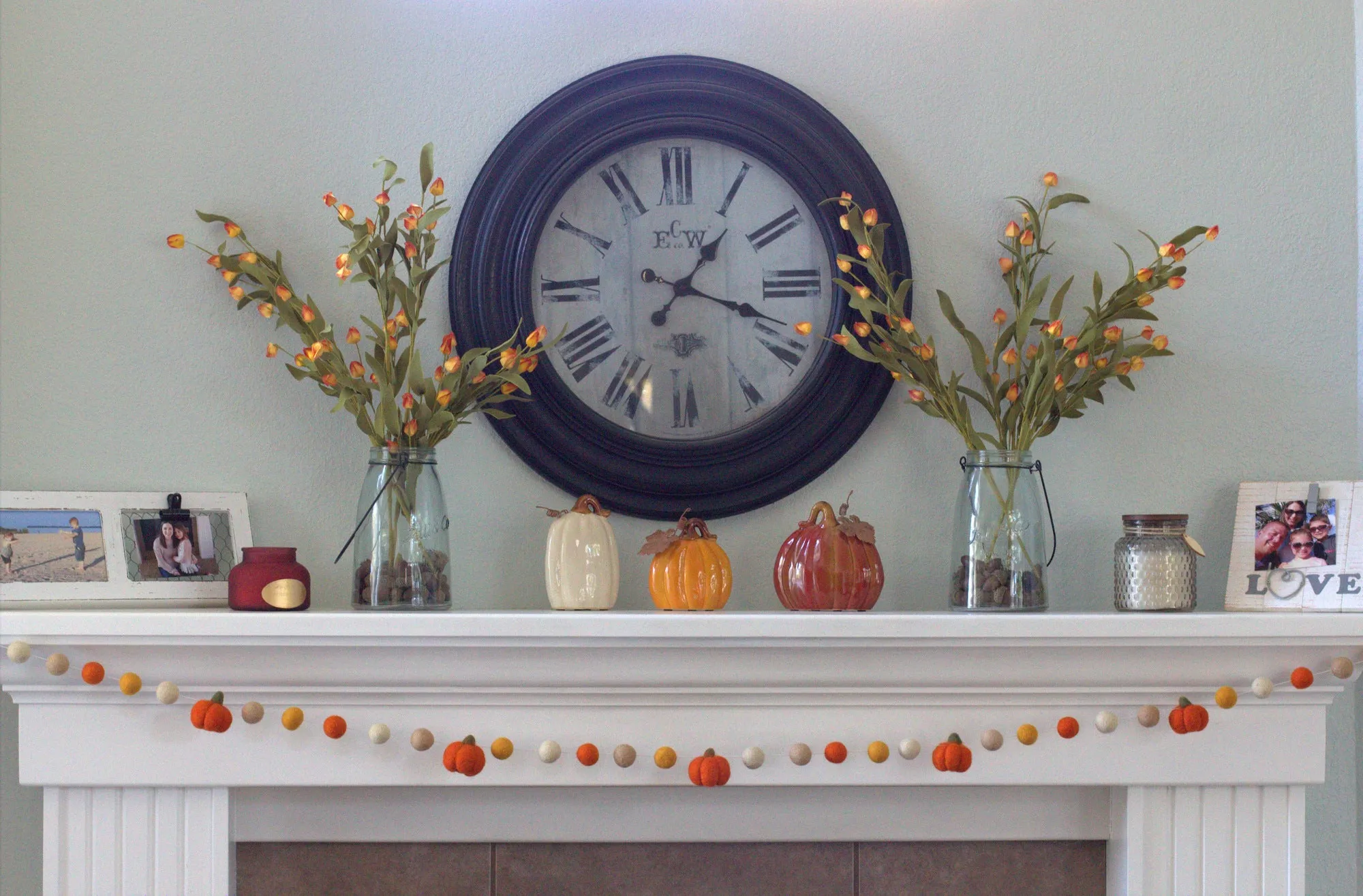 Felt Pumpkin Garland- Black, Gray, White Dots & Swirls