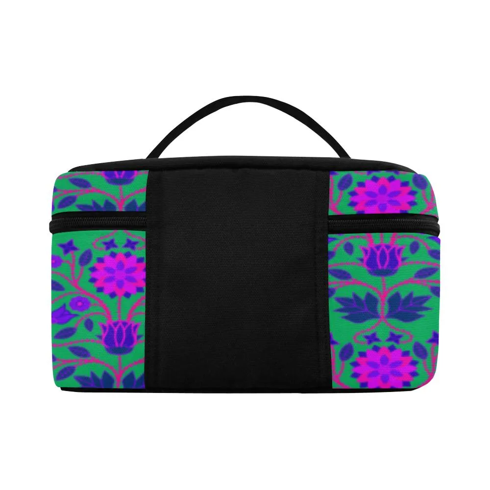 Floral Beadwork Four Clans Teal Cosmetic Bag/Large