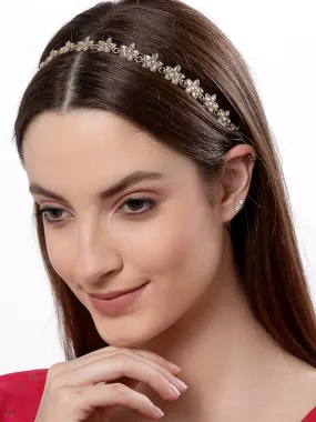 Floral Shaped Kundan Studded Gold Plated Hairband