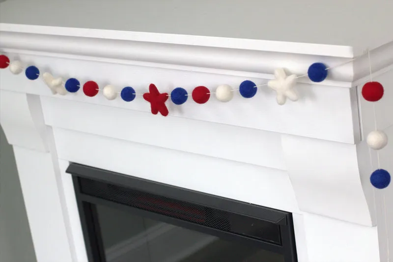 Fourth of July Felt Ball & Star Garland- Red, White, Royal Blue