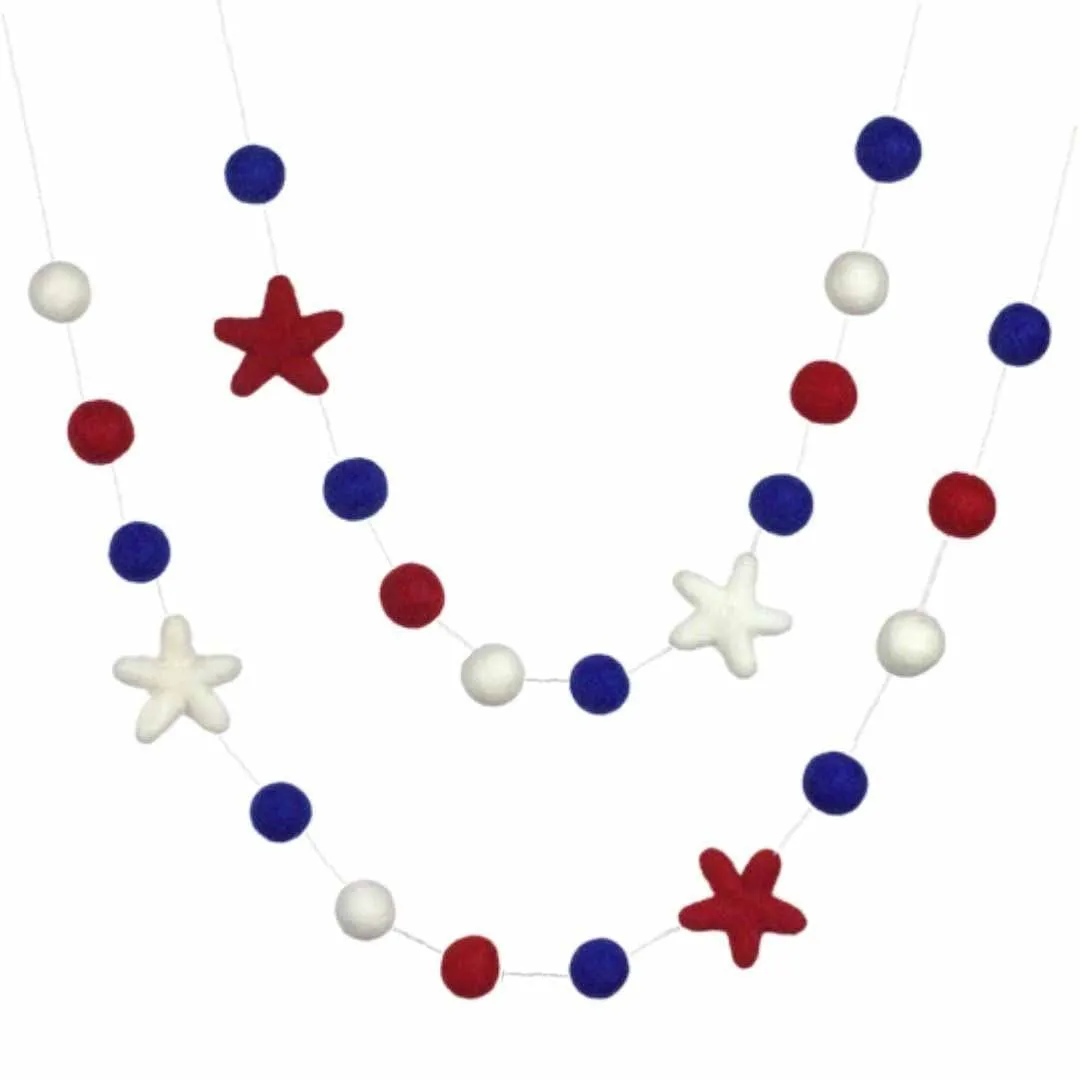 Fourth of July Felt Ball & Star Garland- Red, White, Royal Blue