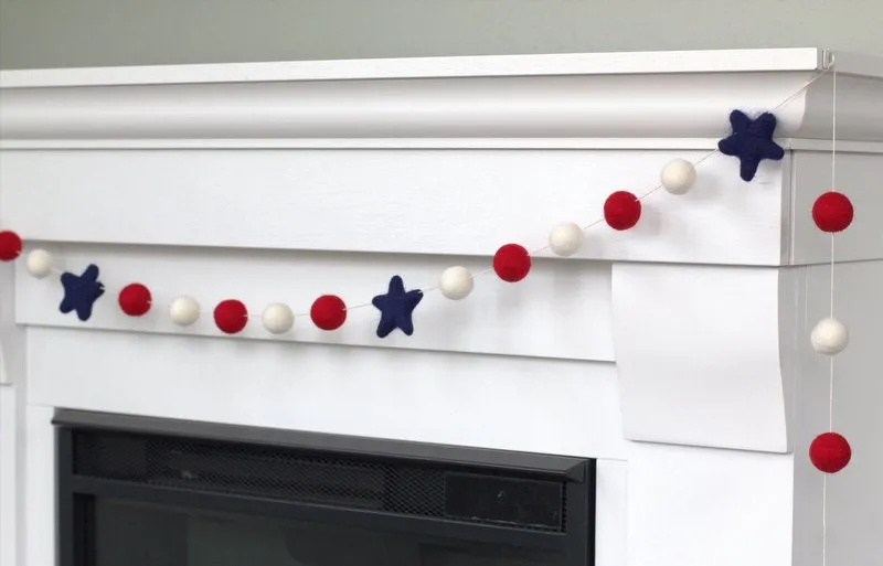 Fourth of July Garland- Red, White with Navy Stars