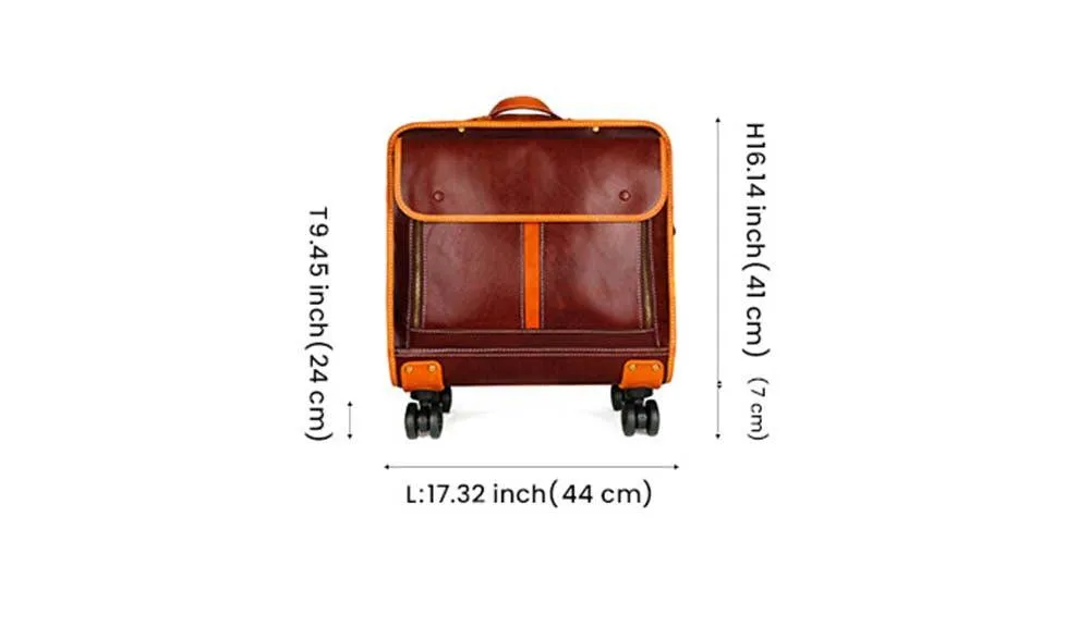 Genuine Vintage Italian Vegetable Tanned Leather 20-inch Carry-on Universal wheel Cabin Rolling Spinner Travel Luggage