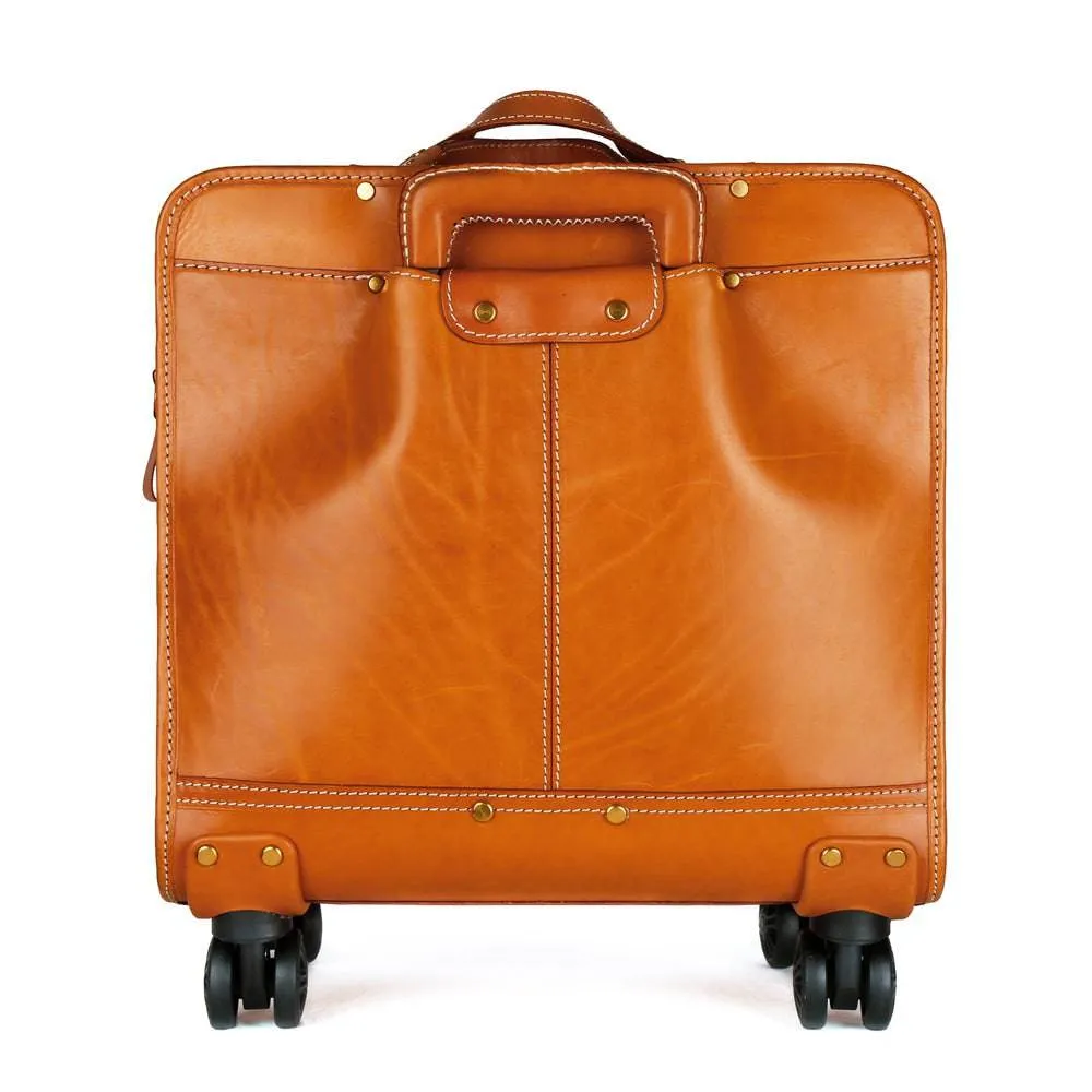 Genuine Vintage Italian Vegetable Tanned Leather 20-inch Carry-on Universal wheel Cabin Rolling Spinner Travel Luggage