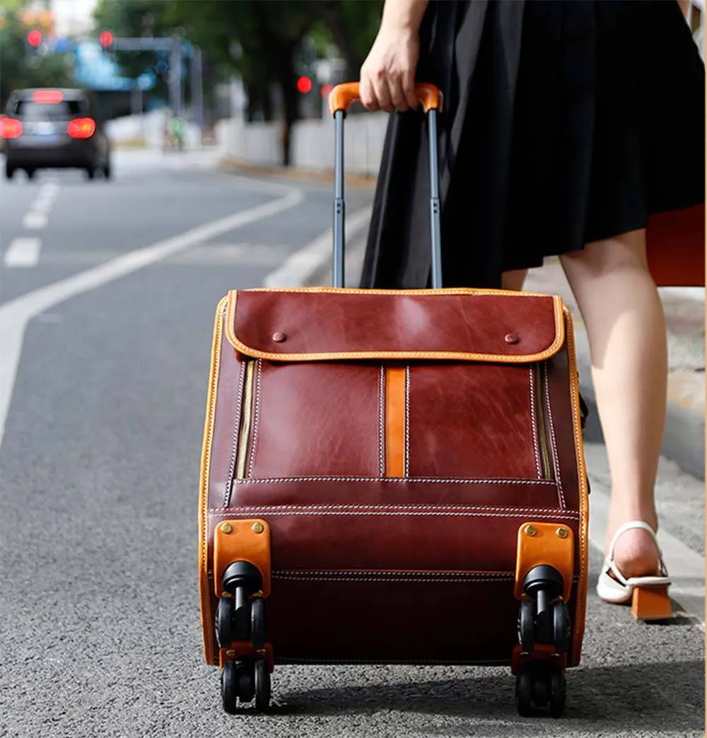 Genuine Vintage Italian Vegetable Tanned Leather 20-inch Carry-on Universal wheel Cabin Rolling Spinner Travel Luggage