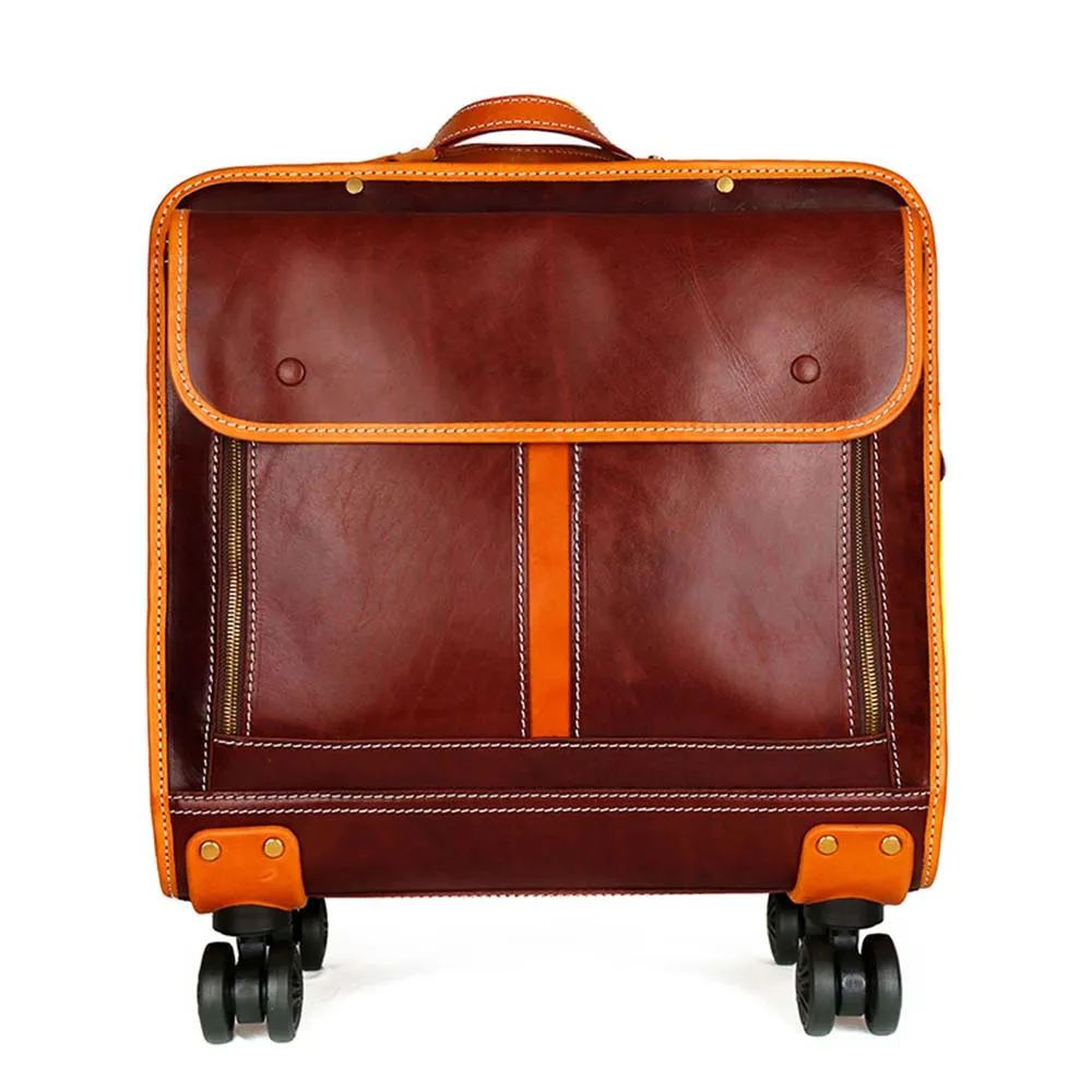 Genuine Vintage Italian Vegetable Tanned Leather 20-inch Carry-on Universal wheel Cabin Rolling Spinner Travel Luggage