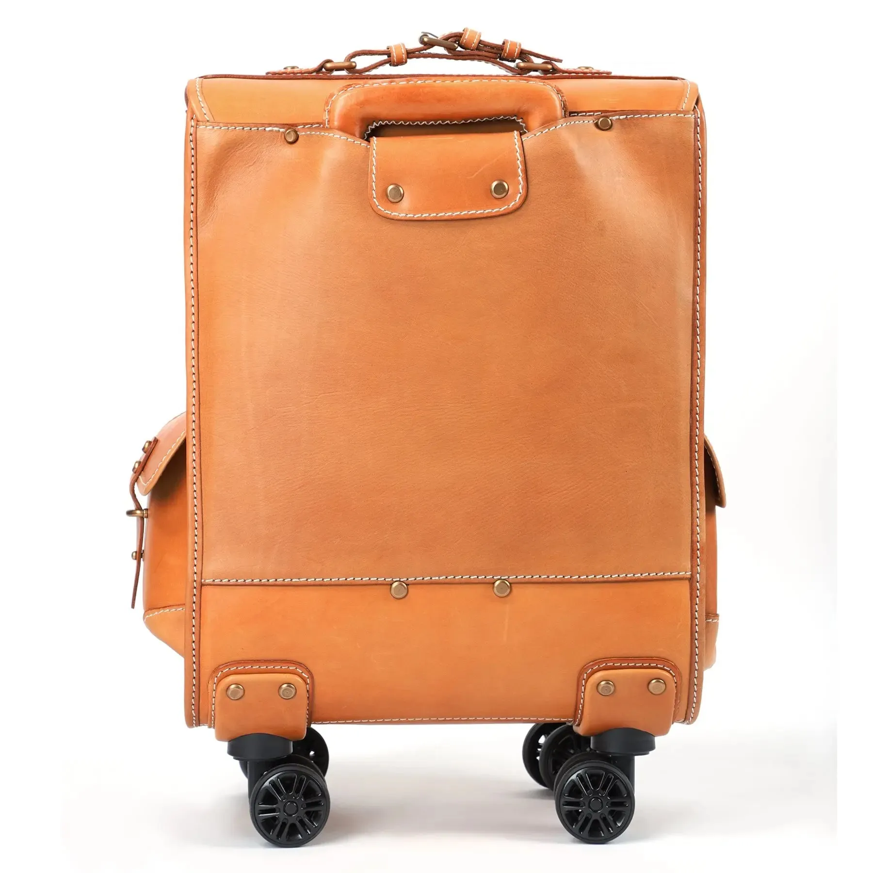 Genuine Vintage Vegetable Tanned Leather Check-In  Carry On Business Rolling Bag Rotate Universal Wheel 23 Inch Leather Business Trolley Bag