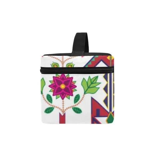 Geometric Floral Spring-White Cosmetic Bag/Large