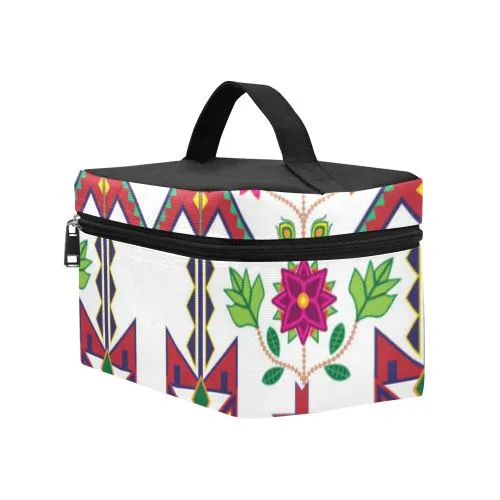 Geometric Floral Spring-White Cosmetic Bag/Large