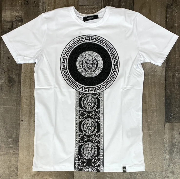 George V- studded lion medallion ss tee (white)