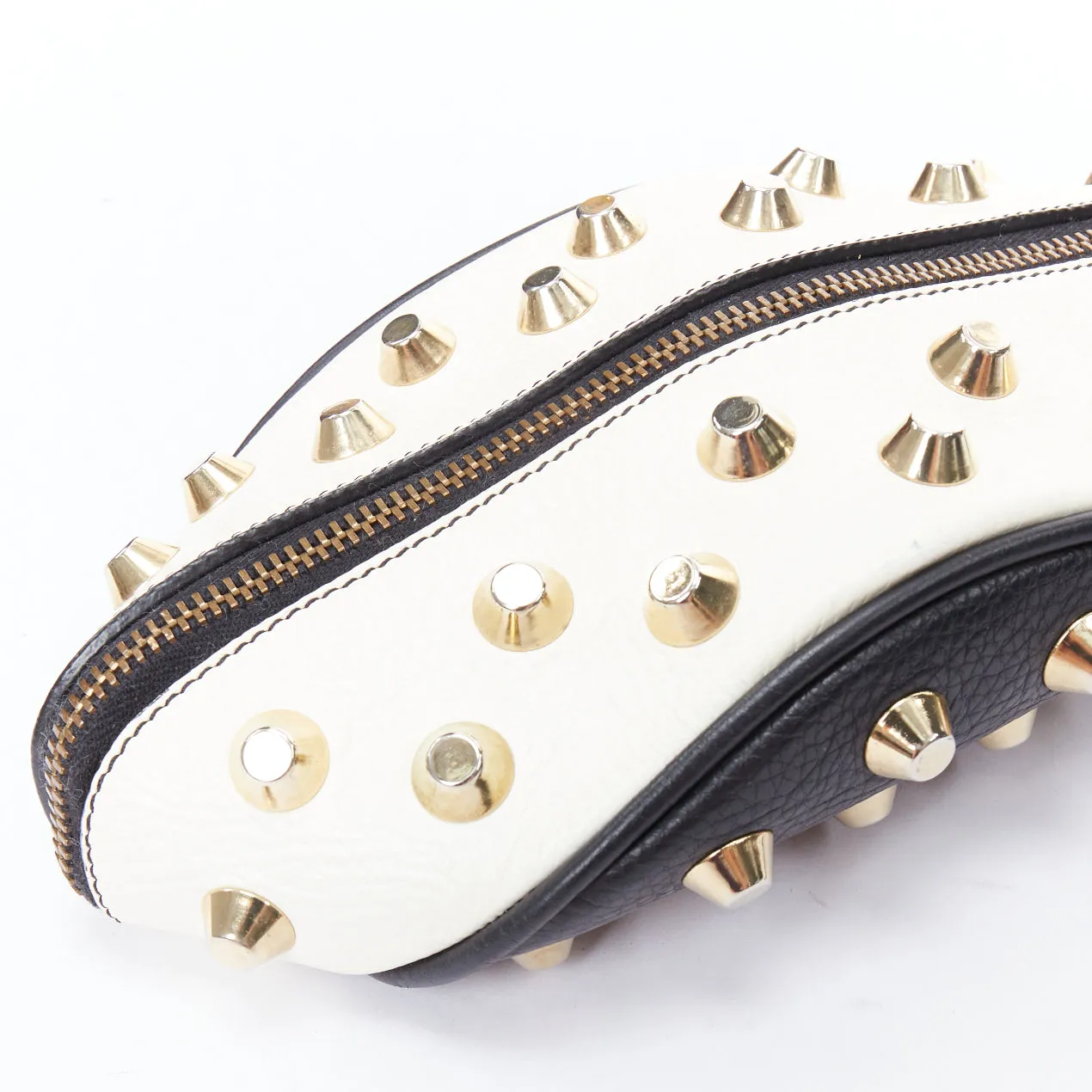 GIANCARLO PETRIGLIA white back leather gold studded wristlet clutch bag