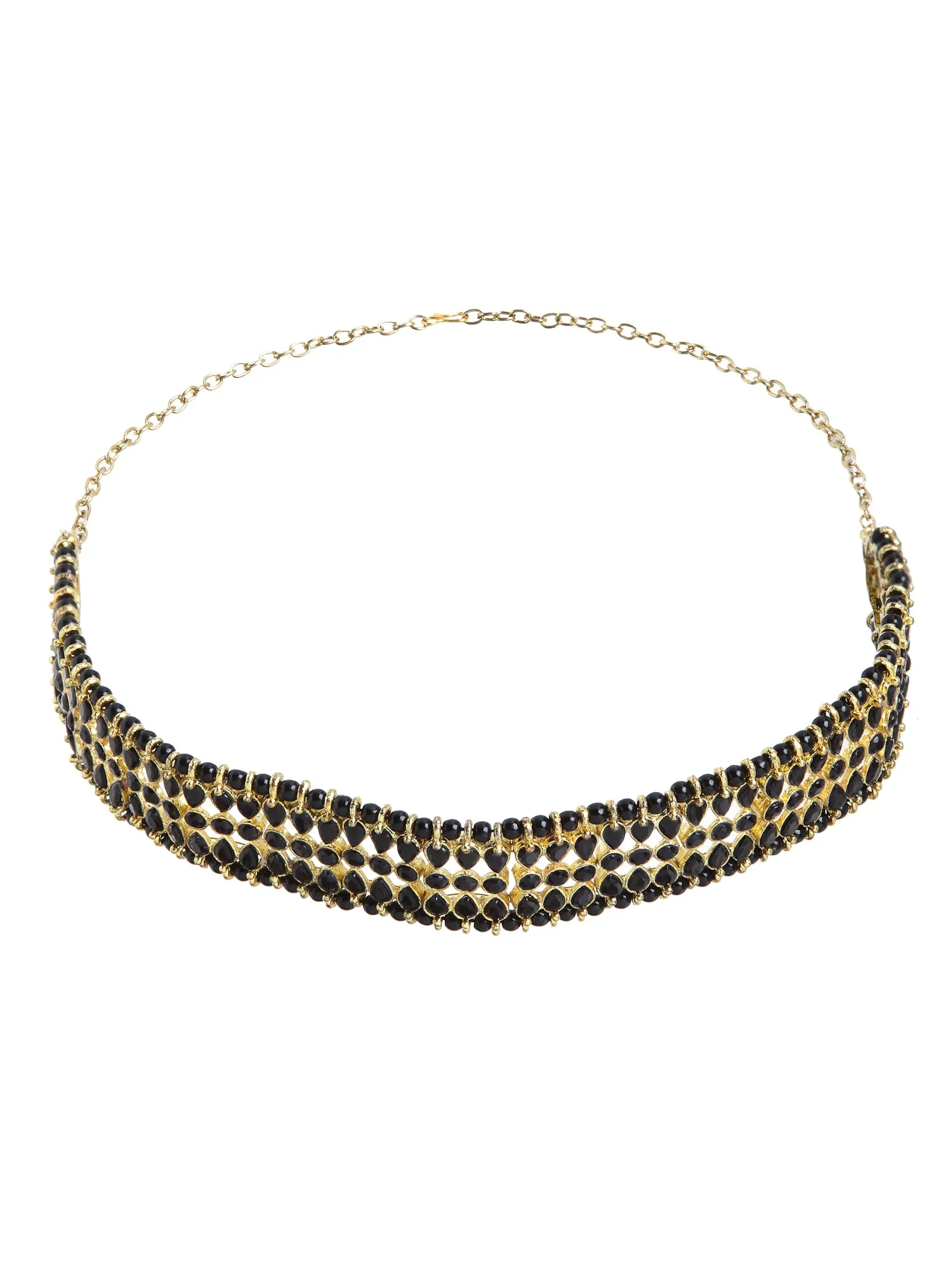 Gold Plated Black Kundan Hairband