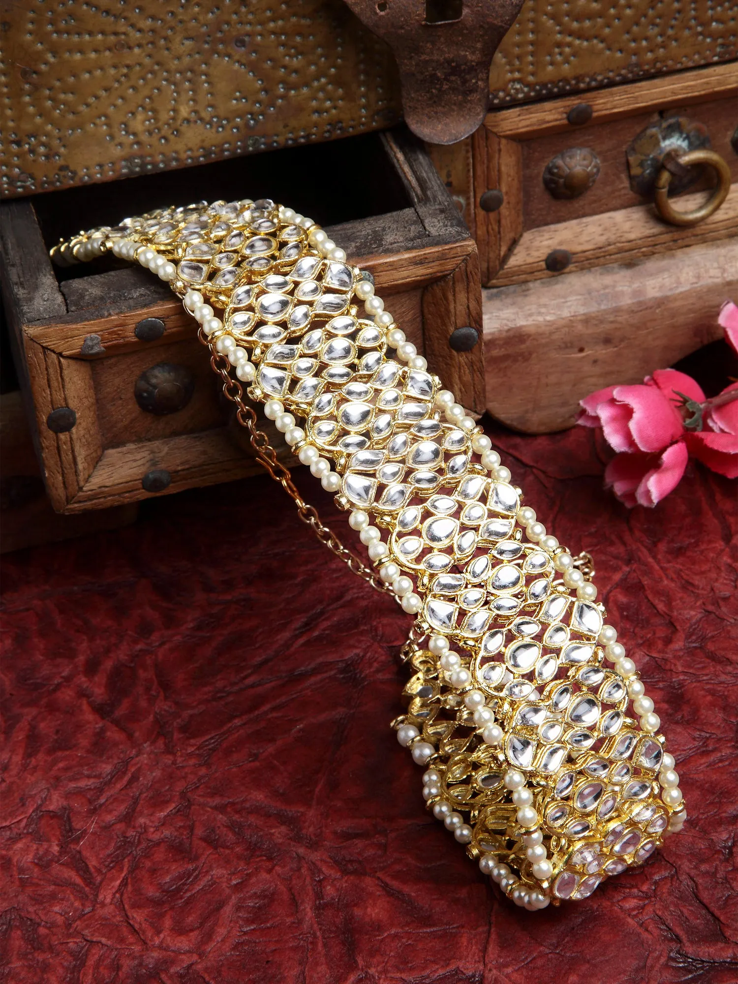 Gold Plated Handcrafted Embellished Kundan Hairband