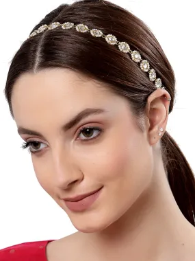 Gold-Plated Pearl and Kundan Studded Beaded Hairband