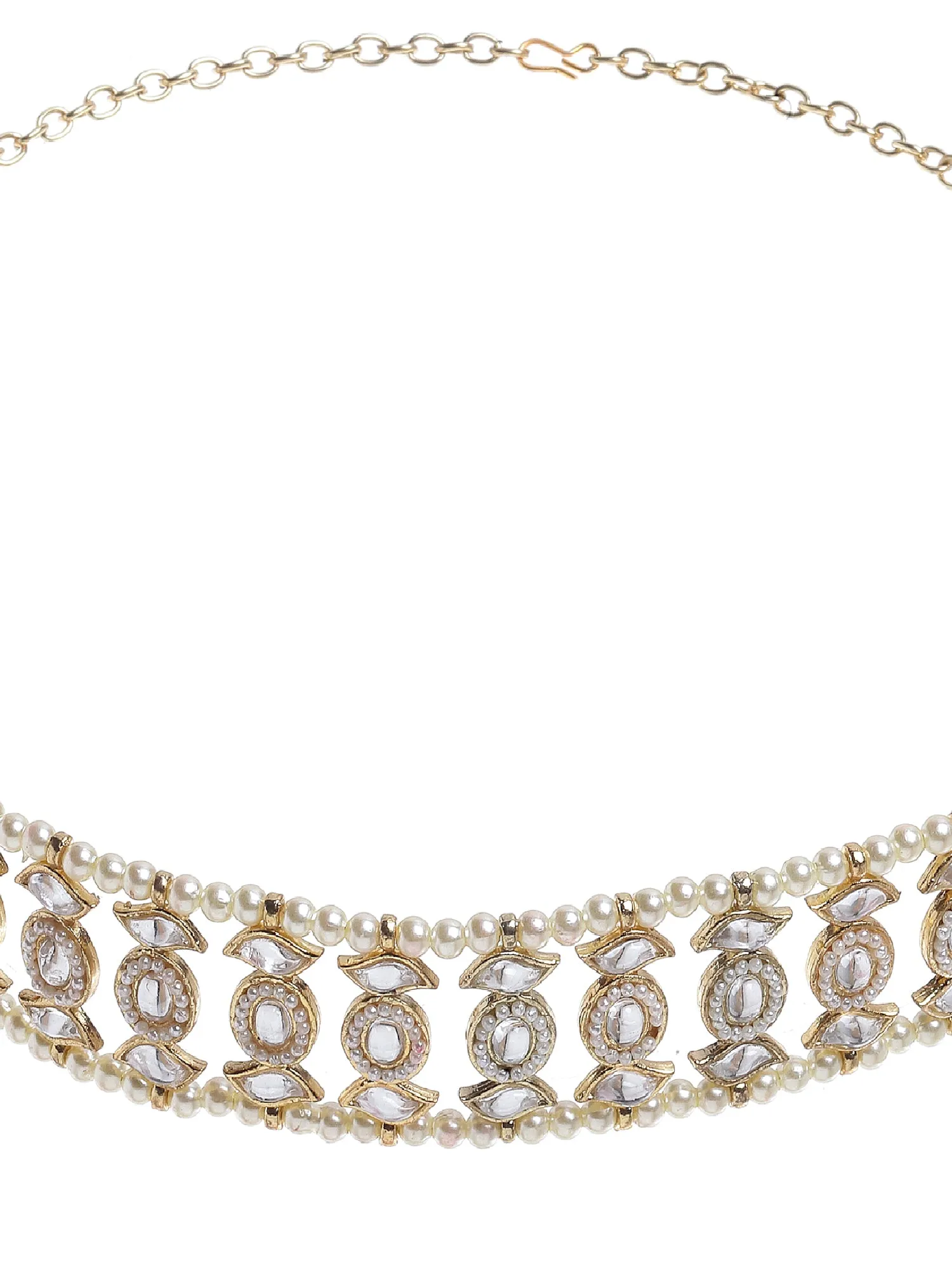 Gold Plated Pearl Ball Studded Eanamelled Kundan Hairband