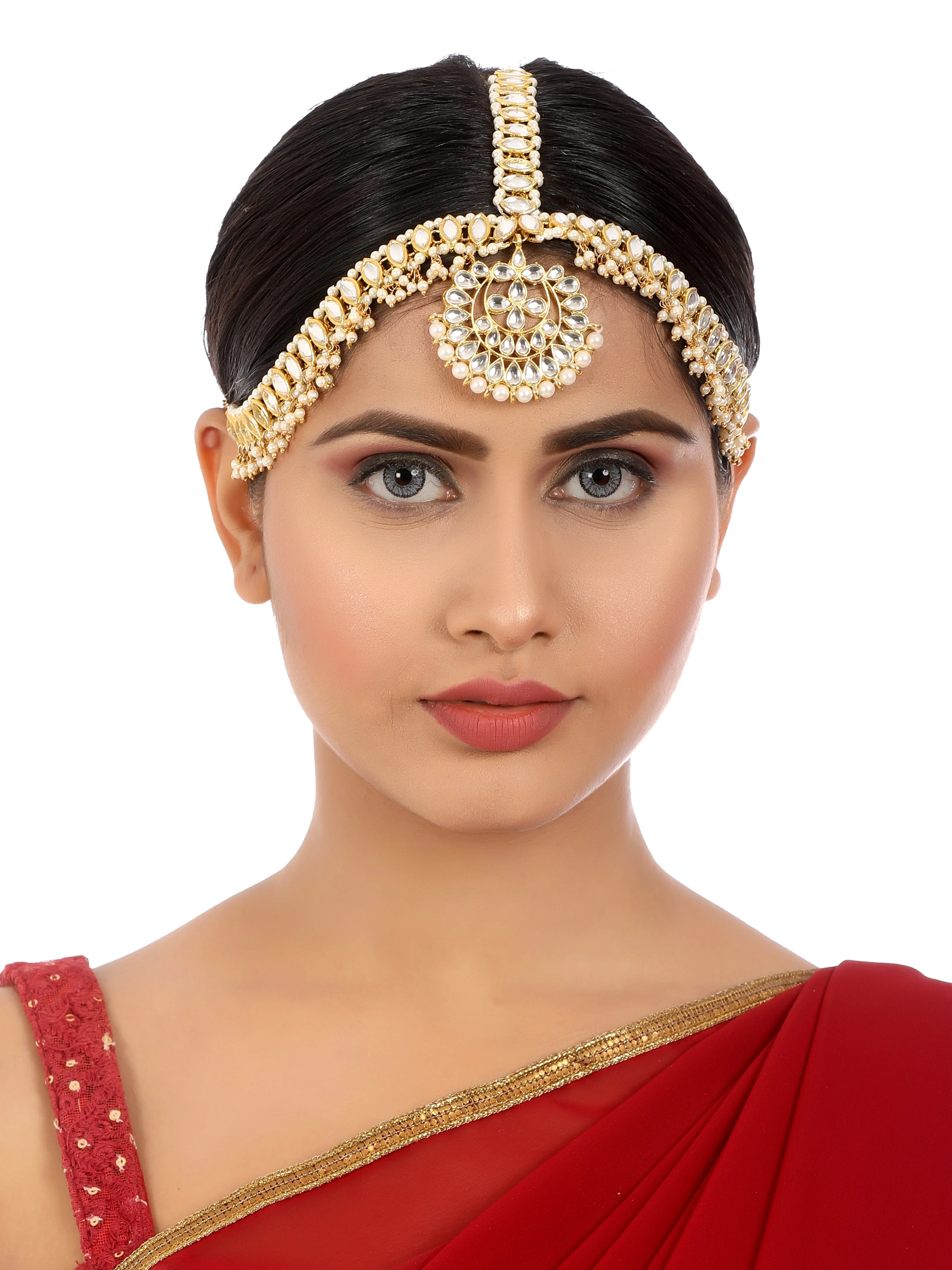 Gold-Tone Pearl Beads and Kundan Studded Tassel Mathapatti