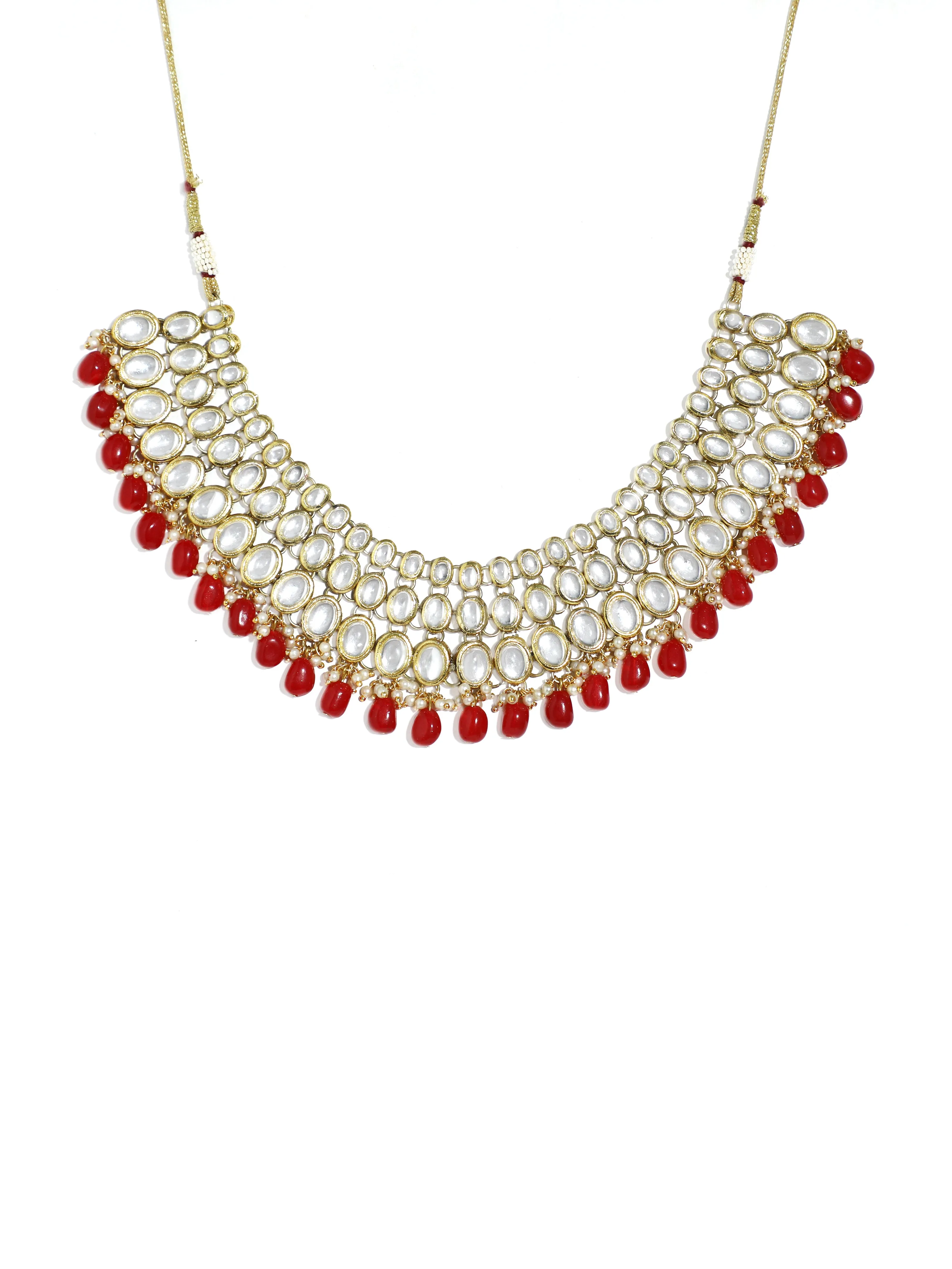 Gold-Tone Traditional Red Stone Studded Kundan Necklace Set