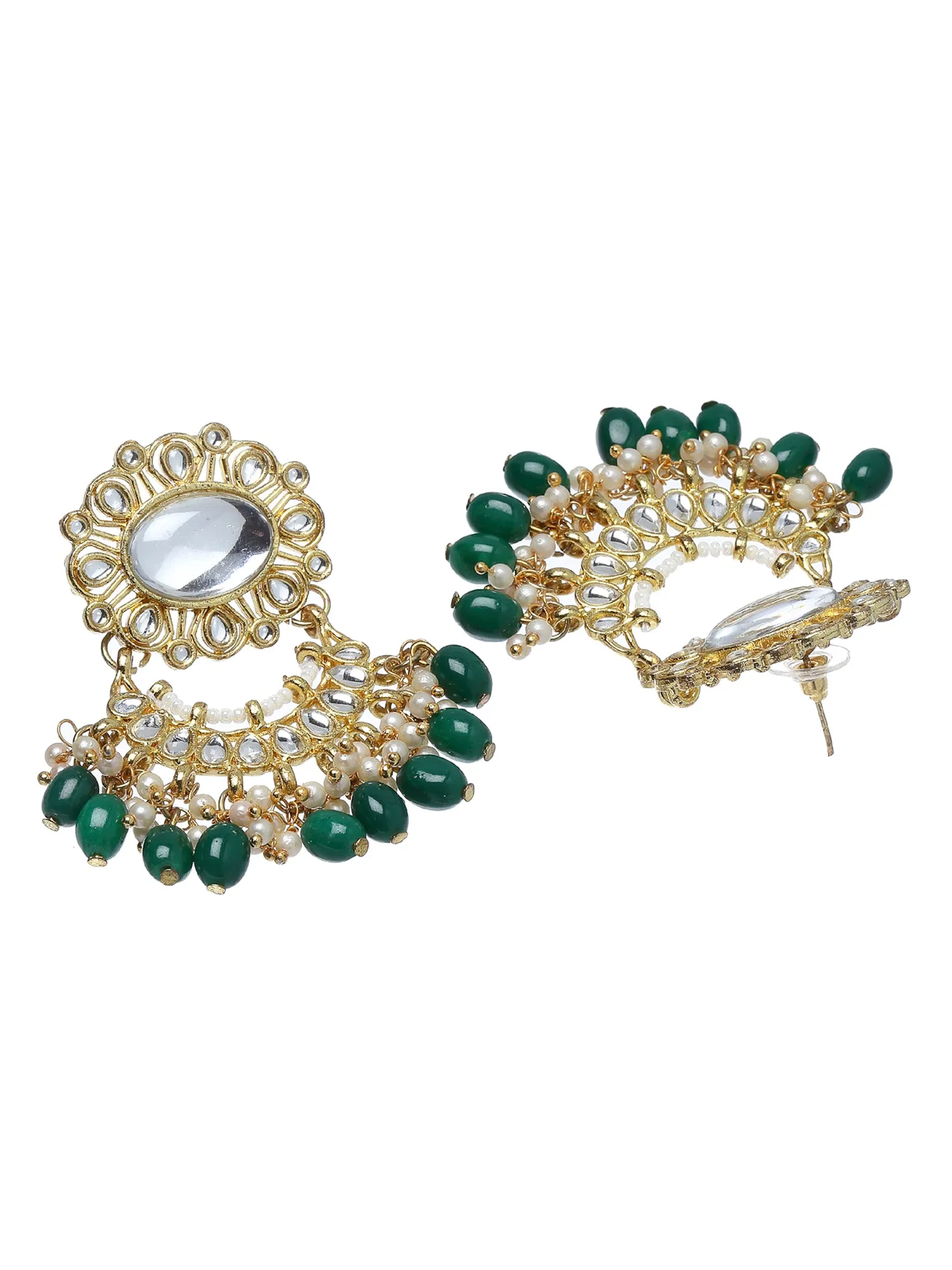 Green Tumble Stone Studded Kundan Dangler Earrings