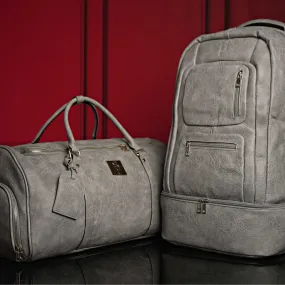 Grey Tumbled Leather Signature Bag Set (Signature and Duffle Bag)