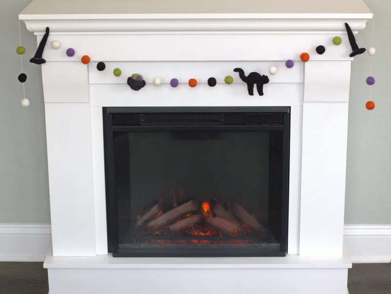 Halloween Felt Garland- Witch Hat, Cauldron, Black Cat- Purple, Green, Black, Orange