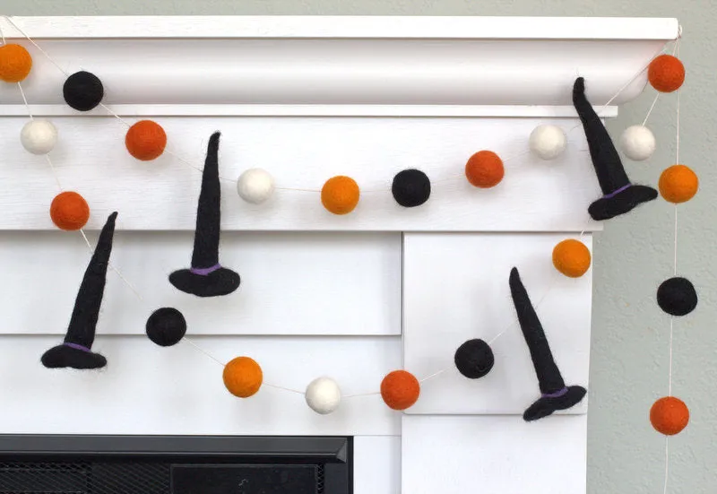 Halloween Witch Hat Felt Garland- Orange, Black, White