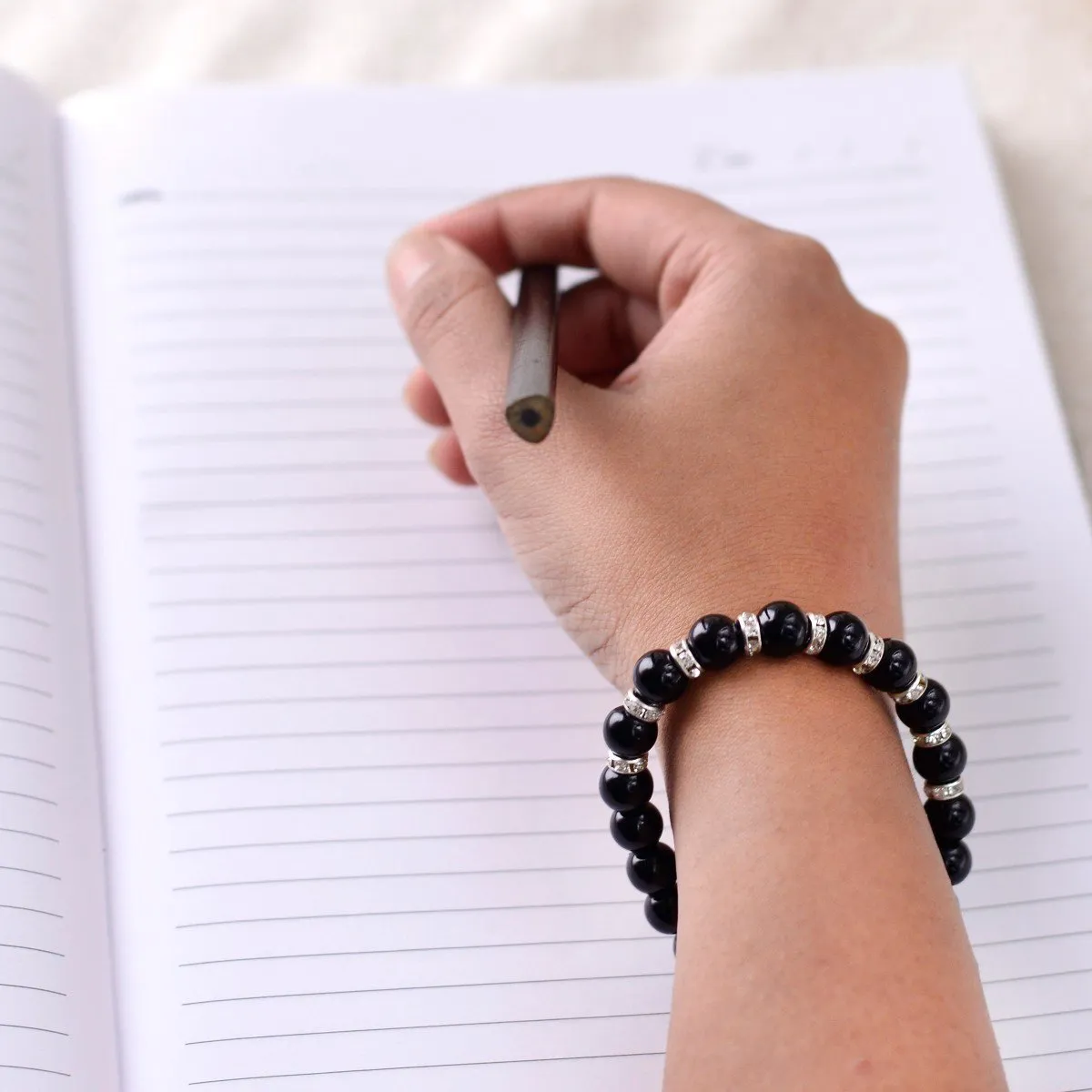 Handcrafted Bead Bracelet In Black