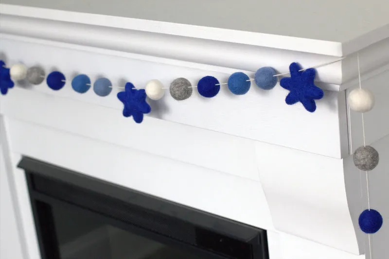 Hanukkah Garland- Star of David- Shades of Blue, Gray, White