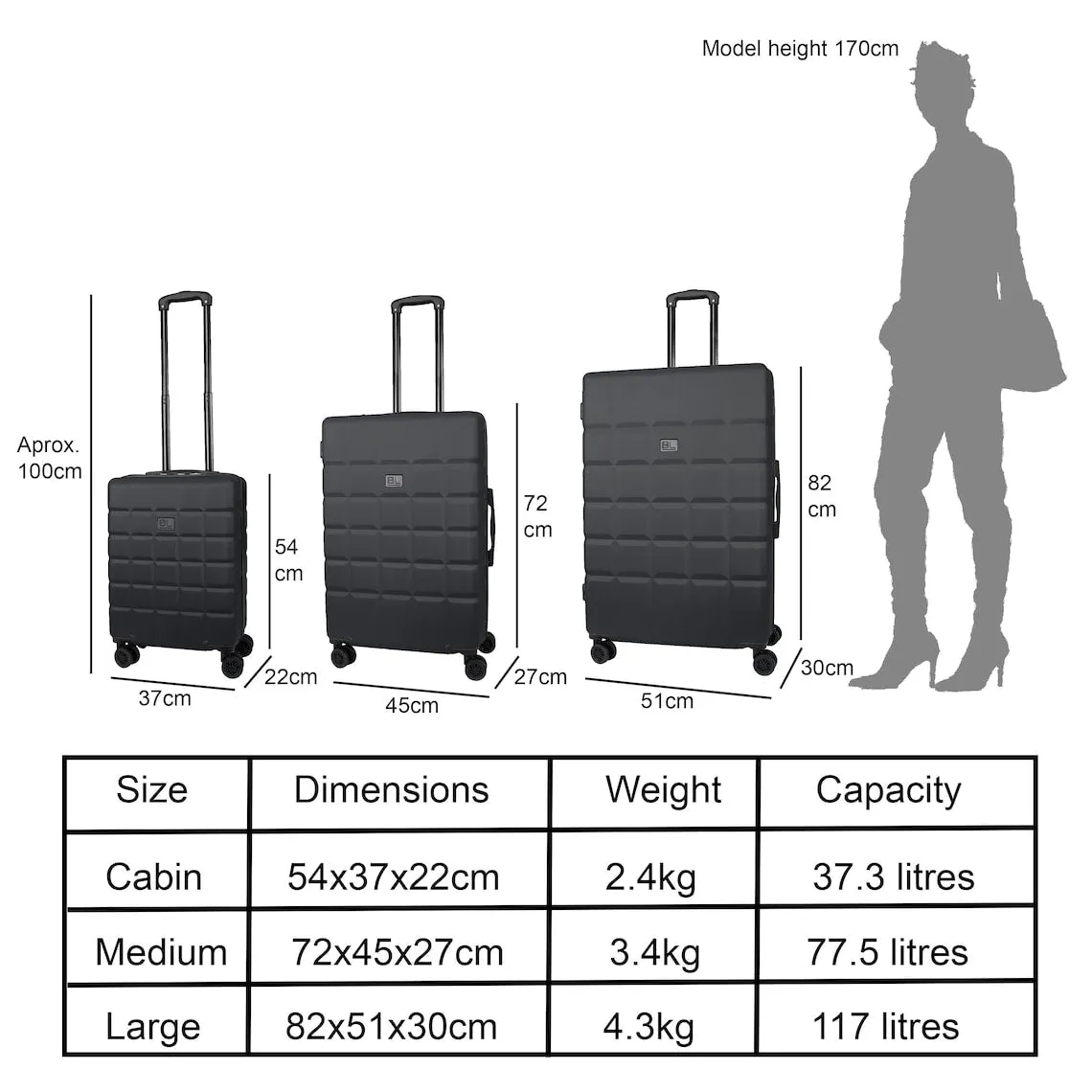 Hard Shell Suitcase with 4 Spinner Wheels Travel Luggage - Black