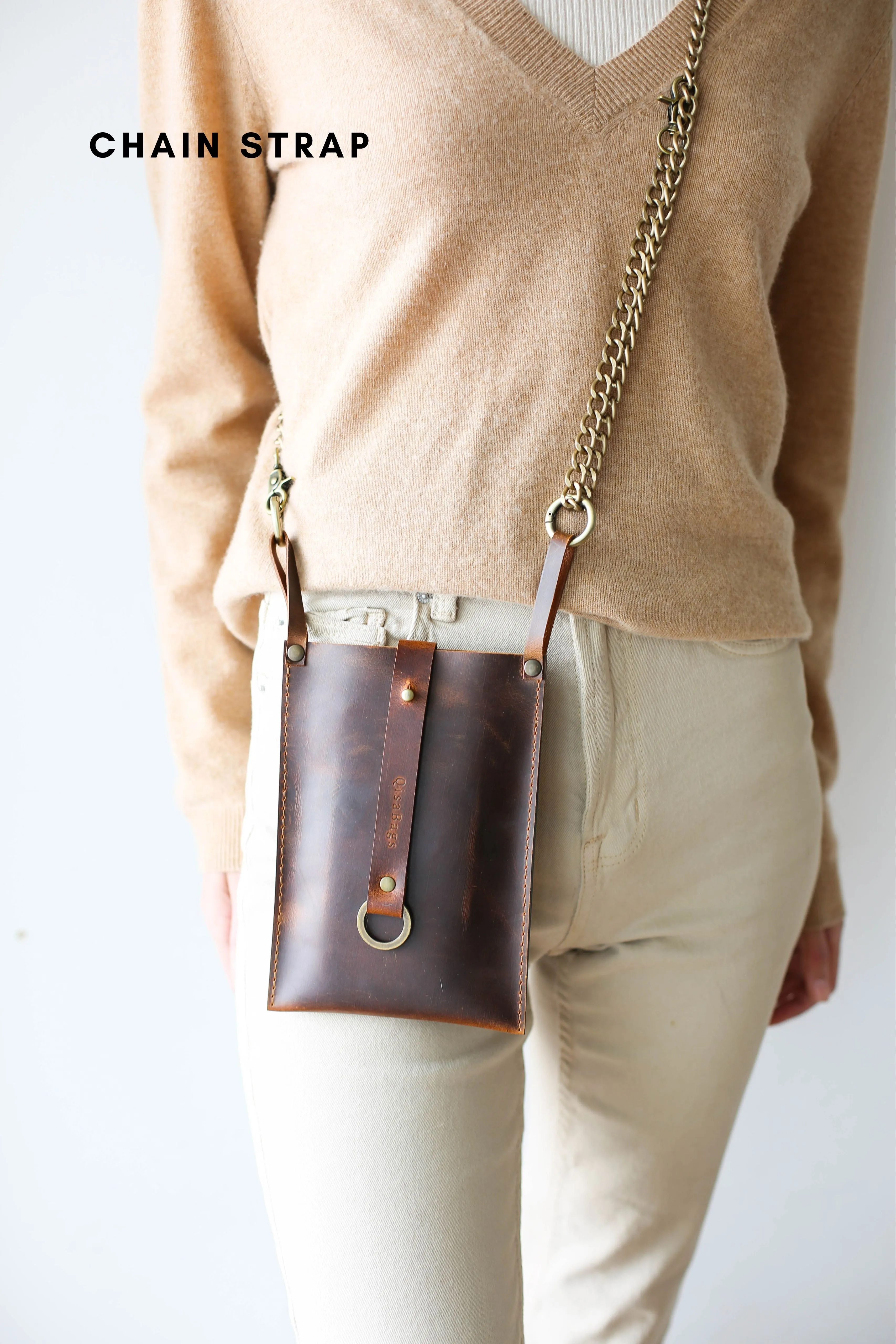 Hazelnut Brown Leather Phone Bag