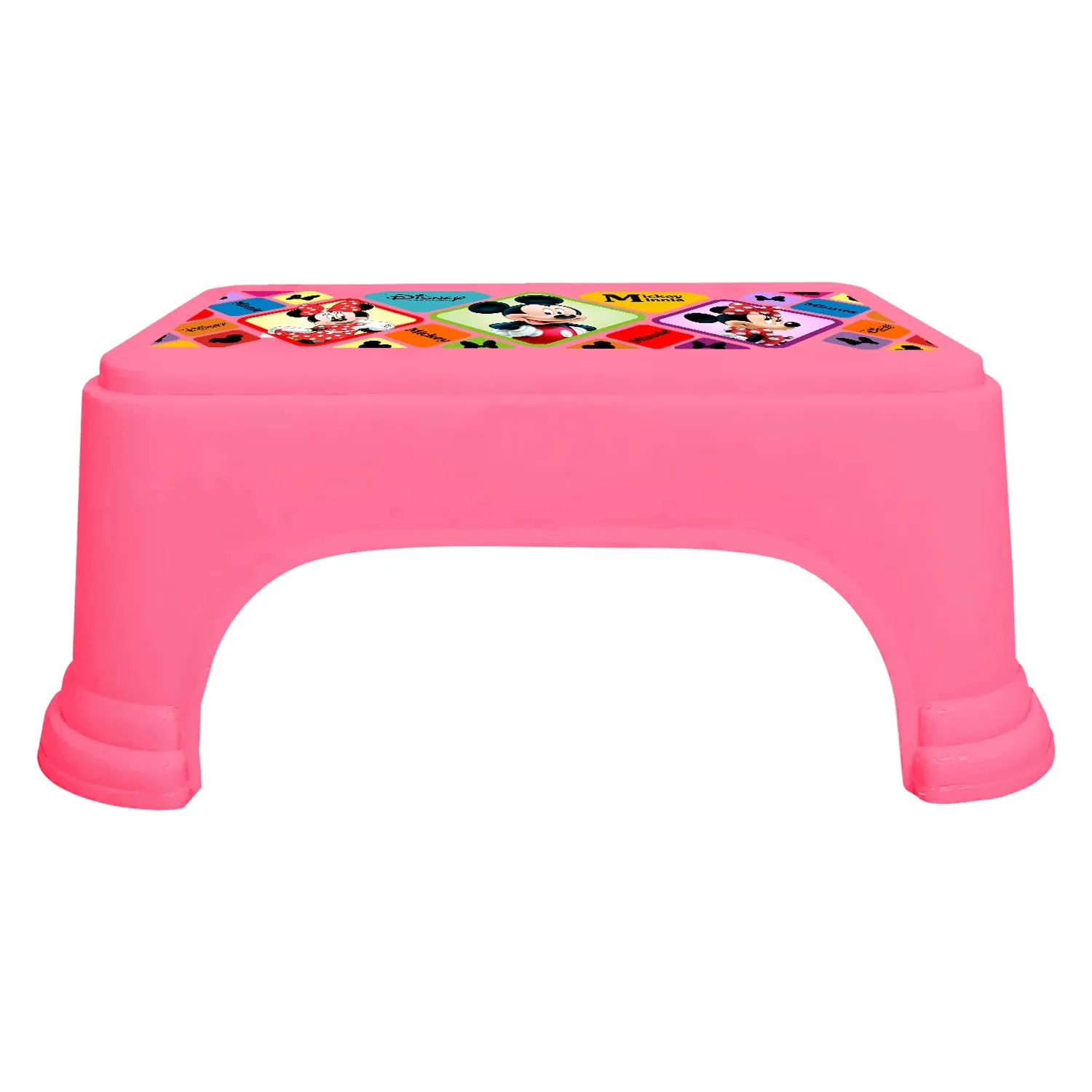 Heart Home Disney Mickey & Minnie Print Bathroom Stool|Durable Plastic Stool for Kitchen|Stool for Kids|Patla for Toilet (Pink)