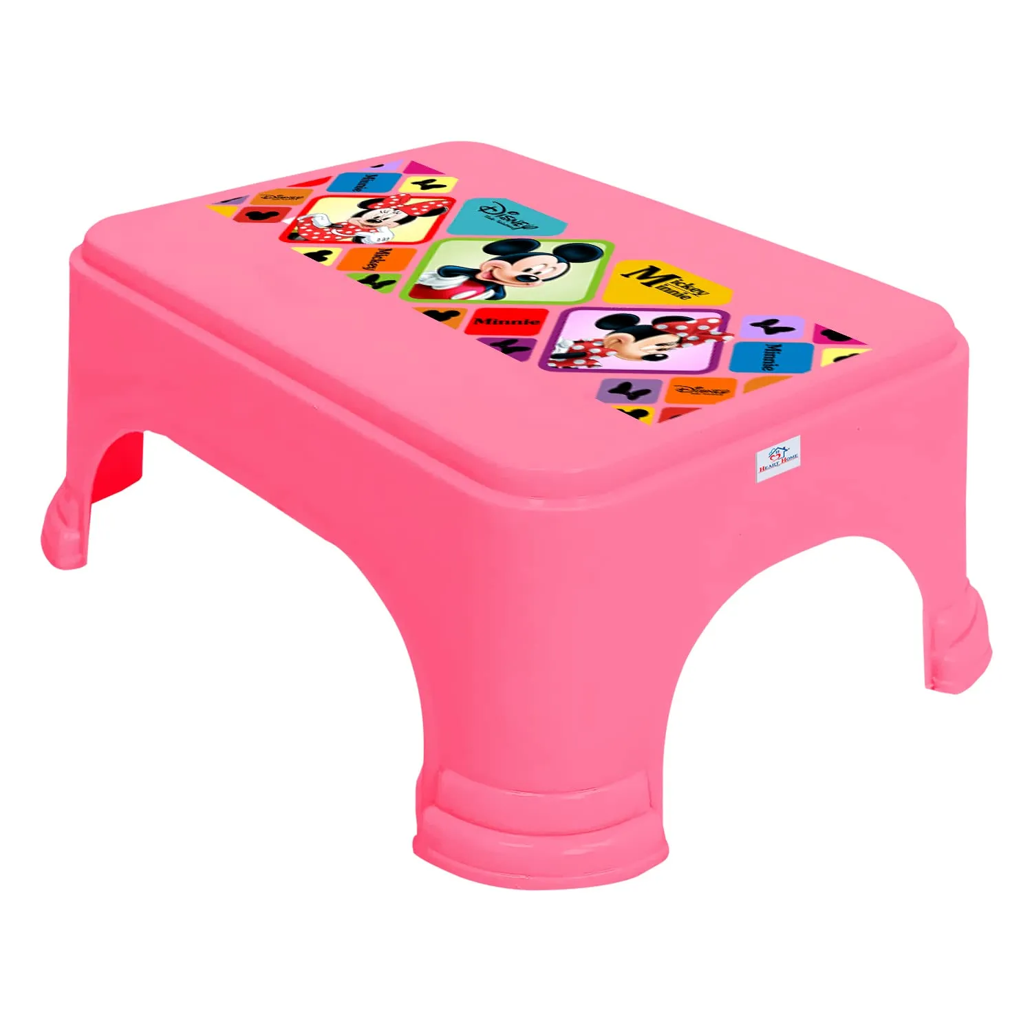 Heart Home Disney Mickey & Minnie Print Bathroom Stool|Durable Plastic Stool for Kitchen|Stool for Kids|Patla for Toilet (Pink)