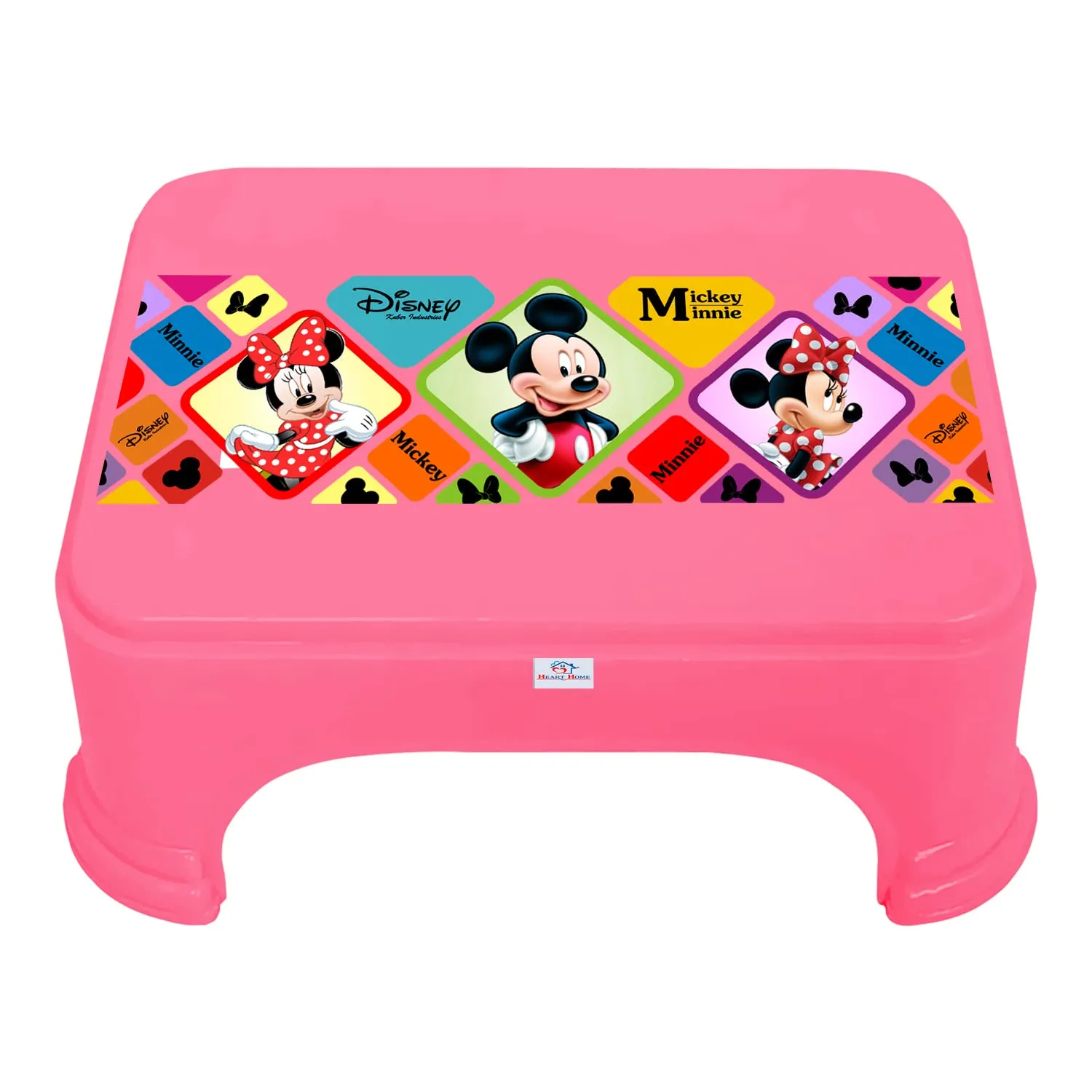 Heart Home Disney Mickey & Minnie Print Bathroom Stool|Durable Plastic Stool for Kitchen|Stool for Kids|Patla for Toilet (Pink)