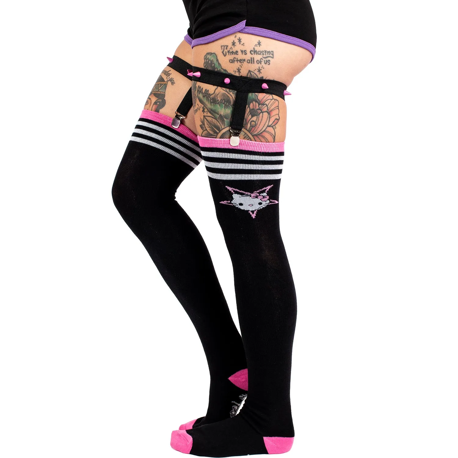 Hello Evil Kitty Thigh High Garter Socks