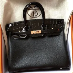 Hermès Birkin 25 Noir (Black) Touch Novillo Alligator Mississippi Lisse Gold Hardware GHW