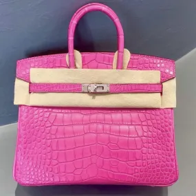 Hermès Birkin 25 Rose Shocking Alligator Mississippi Matte Palladium Hardware PHW