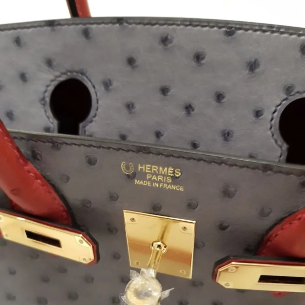 Hermès Birkin HSS 30 Gris Agate/Rouge Vif Ostrich Gold Hardware GHW