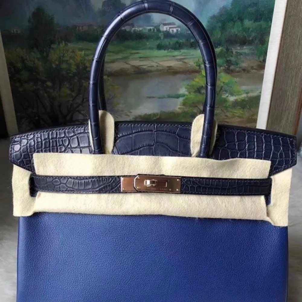 Hermès Birkin Limited Edition 25 Bleu Marine/Bleu Saphir Touch Taurillon Novillo Rose Gold Hardware RGHW