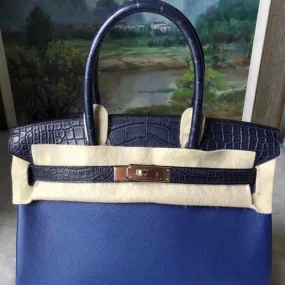 Hermès Birkin Limited Edition 25 Bleu Marine/Bleu Saphir Touch Taurillon Novillo Rose Gold Hardware RGHW