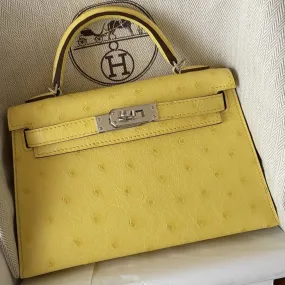 Hermès Kelly 20 Jaune Citron Sellier Ostrich Palladium Hardware PHW