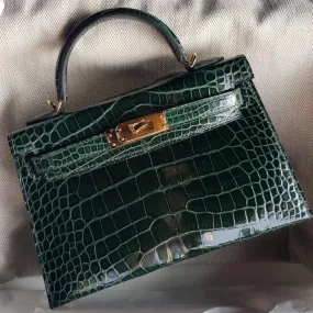 Hermès Kelly 20 Vert Fonce Alligator Mississippi Lisse Gold Hardware GHW