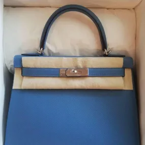 Hermès Kelly 28 Bleu Azur Sellier Epsom Palladium Hardware PHW